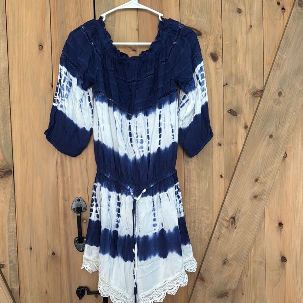 Navy and White Tie-Dye Romper